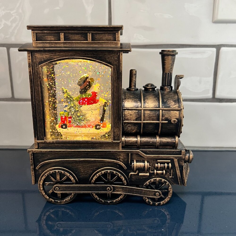 Musical Retro Snow Globe Train with Falling Glitter